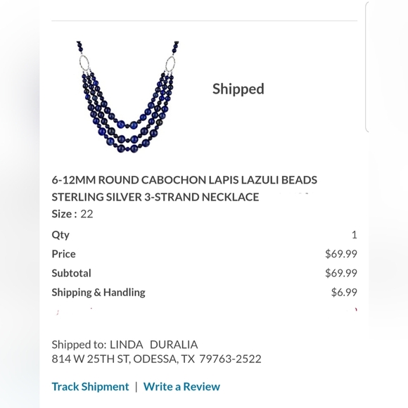 LAPIS LAZULI, 22" 3-strand 925 SS, NWOT, Perfect Cond. Bead Necklace  J#37 - Picture 6 of 6